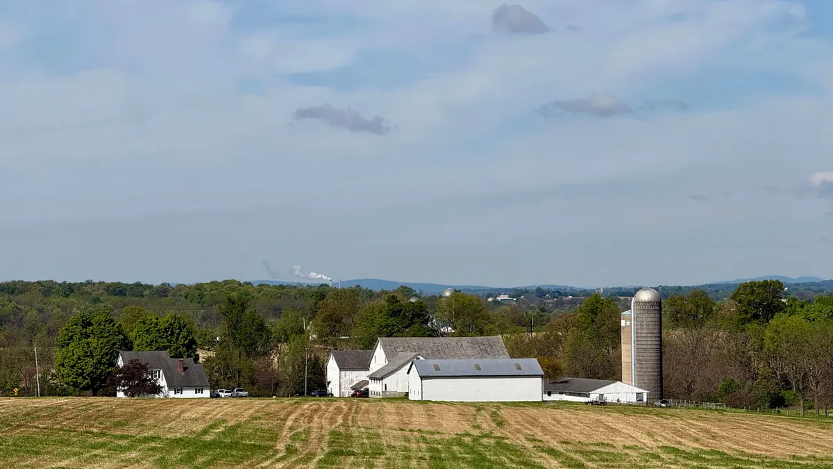 A farm with a silo and barns in Pennsylvania