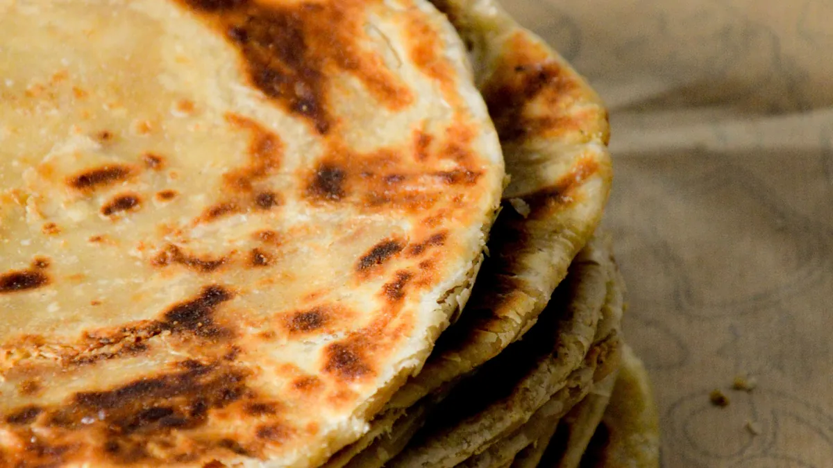 Stack of freshly cooked homemade flatbread
