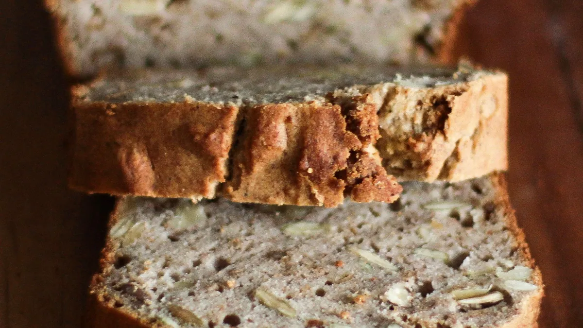 Slices of homemade banana bread with seeds