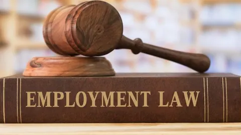 Gavel resting on an employment law book