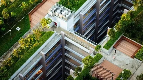 Rooftop gardens on an urban building