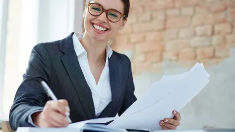 Professional reviewing insurance paperwork